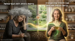טיפול טבעי בעייפות כרונית ותשישות באמצעות דיקור סיני בנקודה ST36 לחיזוק האנרגיה וה-Qi - התמונה נוצרה באמצעות AI